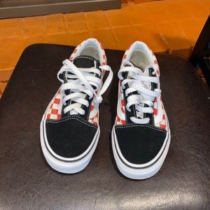 Red & black checkered board old school vans